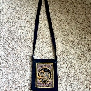 Embroidered Elephant Black Crossbody Bag